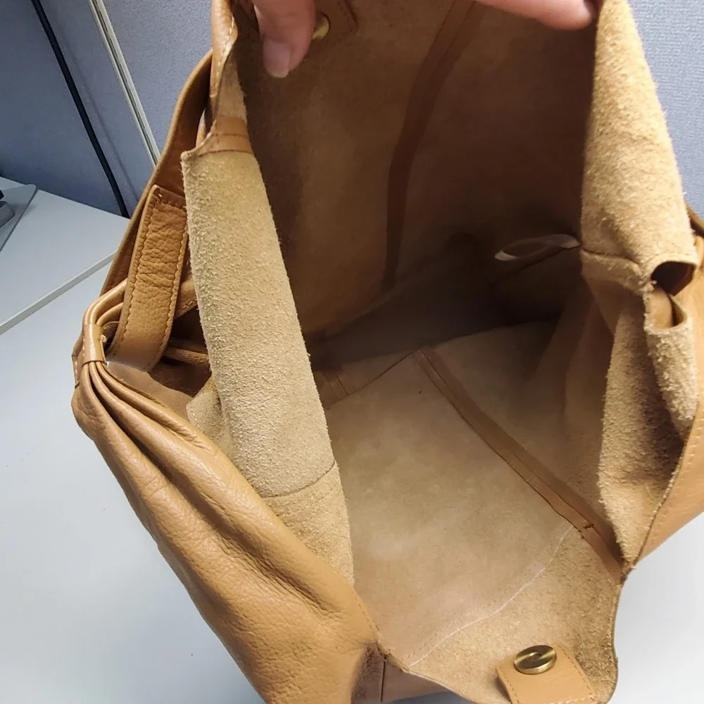 Lucky Brand Womens Large Leather Hobo Shoulder Bag Brown Western Boho Hippie